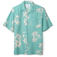 28 Palms Men's Relaxed-Fit Silk/Linen Hawaiian Shirt, Aqua Vintage Floral, X-Small