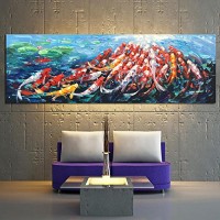 ALENIS Large size Wall Canvas Art Picture Print Abstract Fengshui Koi Fish Lotus Landscape Chinese Painting & Calligraphy Poster