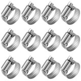 Anpro Pack of 12 Hose Clamp Stainless Steel Clamps Worm-Gear Hose Clamp, Miniature Power-Seal Worm-Drive Kit, 1/2"-1-1/16"(14-27mm)