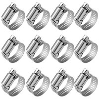 Anpro Pack of 12 Hose Clamp Stainless Steel Clamps Worm-Gear Hose Clamp, Miniature Power-Seal Worm-Drive Kit, 1/2"-1-1/16"(14-27mm)