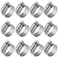 Anpro Pack of 12 Hose Clamp Stainless Steel Clamps Worm-Gear Hose Clamp, Miniature Power-Seal Worm-Drive Kit, 1/2"-1-1/16"(14-27mm)