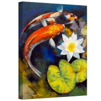 Art Wall Michael Creese 'Koi Fish And Water Lily' Gallery-Wrapped Canvas, 18 by 24-Inch