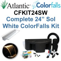 Atlantic Water Gardens CFKIT24SW Complete Sol White Colorfalls Lighted Falls Kit - 24" Spillway, Basin, Pump, Hose & Fittings