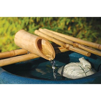 Bamboo Accents 12 Inch Five Arm Natural Bamboo Fountain and Pump Kit for Use with Any Container. Split Resistant, Handmade, Indoor Outdoor