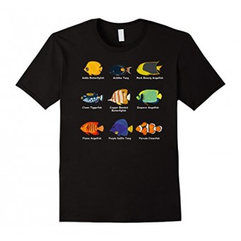 Mens Tropical Fish Guide with Clownfish and Angelfish T-Shirt 2XL Black
