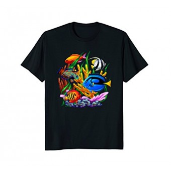 Mens Tropical Fish TShirt 2XL Black