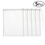 DEPEPE 5pcs Media Filter Bags Reusable Fine Mesh Drawstring Bags (White)