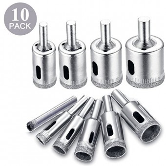 Diamond Drill Bit Set, Drillpro 10 PCS Glass Hole Saw for Tiles Glass Ceramic Marble Bottles DIY,6mm -- 30mm