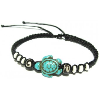 Turtle Hemp Bracelet-Black Bracelet with Turtle in Turquoise Color-Hawaiian Sea Turtle Bracelet-Hemp Bracelet