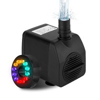 Fannel 220 GPH (800L/H, 15W) Submersible Water Pump for Fish Tank, Aquarium, Fountain, Pond, Small Silent 12 LED Colorful Pump Lights with 2 Nozzle...