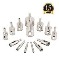 Diamond Drill Bits, Genround 15 PCS Hollow Core Drill Bit Set for Ceramic, Glass, Porcelain Tile Diamond Hole Saw Tile Set Glass Drill Bit, 1/4 to ...