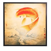 INK WASH Lucky Feng Shui Koi Fish Carp Painting Wall Art for Home Decoration Living Room Office Decor 13"x13"