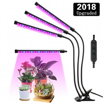 Lovebay Three Head LED Grow Light with Clip Base, 27W 54 LEDs Plant Grow Tube Lamp for Office Indoor Greenhouse Plants Herb Succulents, 360° Bendab...