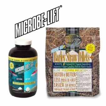 Pond Water Treatment Duo Microbe-Lift Pond Sludge Away 32oz + Microbe-Lift Barley Straw Pellets 10.5Lbs