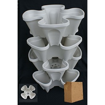 4 Tier Mr Stacky Vertical Planter with Grow Medium- Great for Vegetables, Strawberries, and Lettuces. Vertical Hydroponic Planter