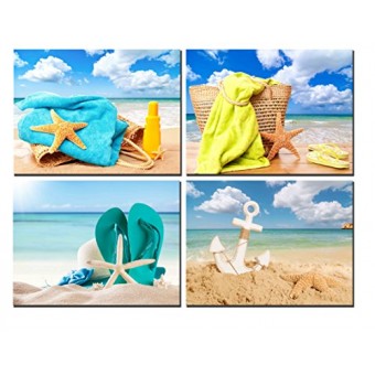 Natural art – Beach Still Life Painting Prints Framed Canvas Prints Modern Wall Art Wall Decoration Ready to Hang 4 Panels