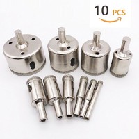 Diamond Drill Bits, Dyyean 10 Pcs Hole Saw Set for Glass, Marble, Granite Stone, Ceramic, Porcelain, 6 mm - 50 mm, Hollow Core Drill Bit Set