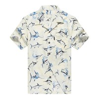 Palm Wave Men's Hawaiian Shirt Aloha Shirt Luau Shirt 2XL Yellow Marlin Fish