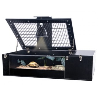 Penn Plax Tortoise Palace with Wire Top, Black Frame and Glass Terrarium