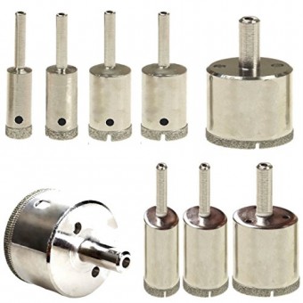 LOT 9 Pcs SET Diamond Hole Saw Drill Bit Set 10mm - 50mm Granite Glass Tile - Tools 9 Piece Diamond Dust Hole SAW Drill BIT for Ceramic Tile Marble...