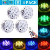 Submersible LED Lights [4 Pack] Waterproof light Multi Color Battery Operated Remote Control Wireless 10-LED Reusable light for Party,Vase,Christma...