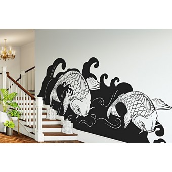 Japanese Koi Fish Wave Wall Decal Sticker 60in Tall X 141in Wide. #OS_MB118B