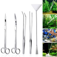 UEETEK Aquarium Tools Kit 5 in 1 Stainless Steel Fish Tank Aquatic Plant Tweezers Scissor Spatula Sets