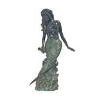 Spitting Mermaid Verdigris Bronze Garden Statue Sculpture Fountain