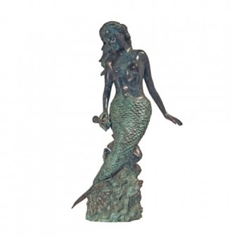 Spitting Mermaid Verdigris Bronze Garden Statue Sculpture Fountain