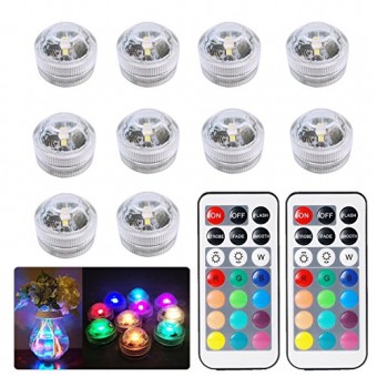 ZXX 10x Submersible LED Lights, Multicolor Waterproof Bath Underwater Tea Lights/Mood Lights with 2 IR Remote Control for Vase,Fish Tank,Pond,Pool,...