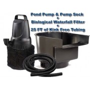 Submersible Pond Pump 3200 GPH + Waterfall Filter Combo Kit with Pump Protector and 25ft Kink Free Tubing Submersible Pond Pump 3200 GPH + Waterfall Filter Combo Kit with Pump Protector and 25ft Kink Free Tubing