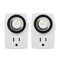 Century Indoor 24-Hour Mechanical Outlet Timer, 3 Prong, 2-Pack
