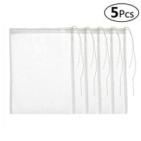 DEPEPE 5pcs Media Filter Bags Reusable Fine Mesh Drawstring Bags (White)