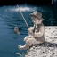 Design Toscano Frederic the Little Fisherman of Avignon Boy Fishing Garden Statue, 15 Inch, Polyresin, Two Tone Stone