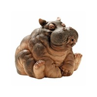Design Toscano Hanna the Hippo African Decor Piped Pond Spitter Statue Water Feature, 10 Inch, Polyresin, Full Color
