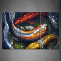 First Wall Art - Colorful Koi Swimming In Water Wall Art Painting The Picture Print On Canvas Animal Pictures For Home Decor Decoration Gift