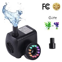 HISP Fountain pump 12LED Super silent Small Submersible Water pump(800L/H 15W) 220GPH Aquarium pump outdoor fountain pumps for Pond Fish Tank,Aquar...