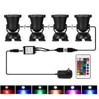 LemonBest Set of 4 Remote Control 36 LED Submersible Lamp Underwater Aquarium Spot Light Multi-color Decoration for Fish tank Swimming Pool Garden ...