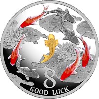 2018 TD Modern Commemorative PowerCoin GOOD LUCK Fishes Koi Carp Eight 1 Oz Silver Coin 1000 Francs Chad 2018 Proof