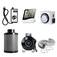 PrimeGarden 4'' Inline Fan Carbon Filter Ducting Combo + Variable Fan Speed Controller + Hygrometer Thermometer + 24 Hour Timer Outlet for Hydropon...