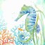 Roaring Brook Lovely Watercolor-Style Tropical Seahorse and Turtle Underwater Set by Cynthia Coulter; Coastal Décor; Two 12x12in Unframed Paper Pos...
