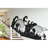 Japanese Koi Fish Wave Wall Decal Sticker 60in Tall X 141in Wide. #OS_MB118B