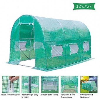 Z ZTDM 12'×7'×7' Outdoor Large Green House Walk in Greenhouses Tents Plants Gardening Backyard Protective Shed Nursery Grow (12'×7'×7')